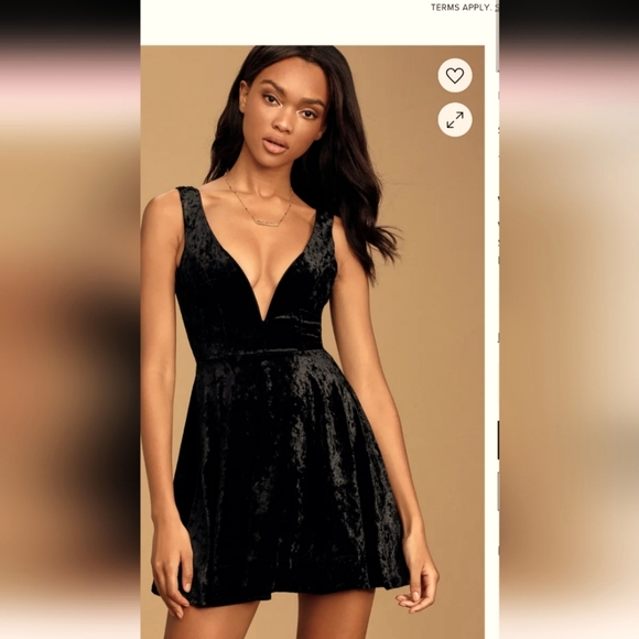 NWOT Lulus Skater Black Velvet Mini-dress, Small - Picture 1 of 4